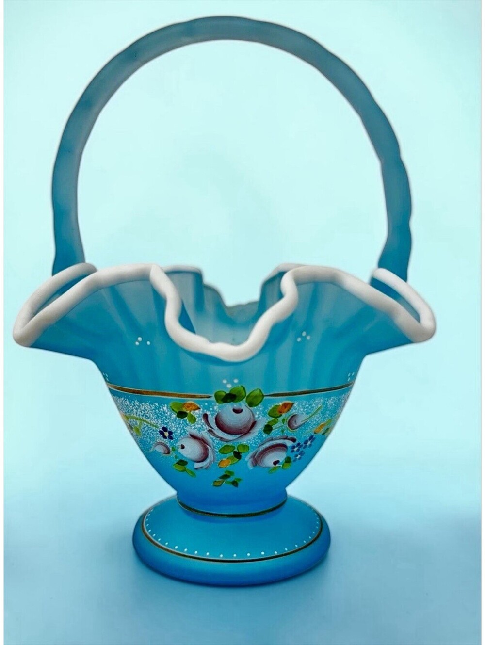 Fenton 2002 Charleston Collection Blue Topaz Satin Basket - Signed Bill Fenton